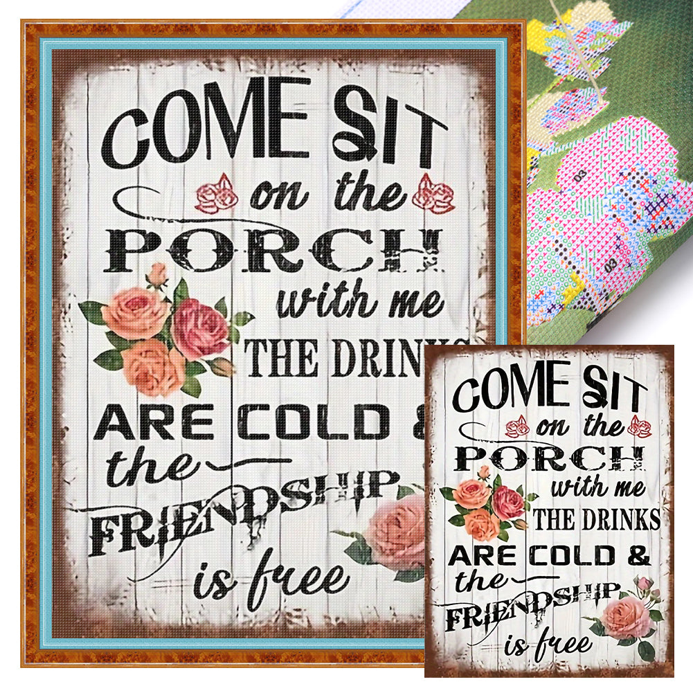 Rose Calligraphy And Painting - 14CT Stamped Cross Stitch 30*40CM
