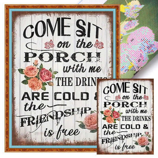 Rose Calligraphy And Painting - 14CT Stamped Cross Stitch 30*40CM