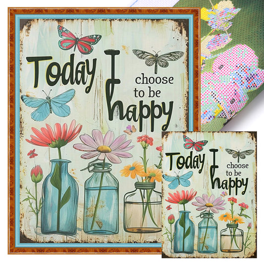 Flower Calligraphy And Painting - 14CT Stamped Cross Stitch 30*40CM