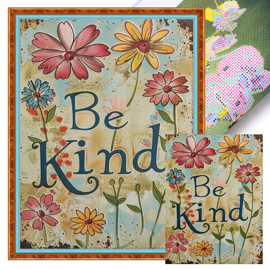 Flower Calligraphy And Painting - 14CT Stamped Cross Stitch 30*40CM