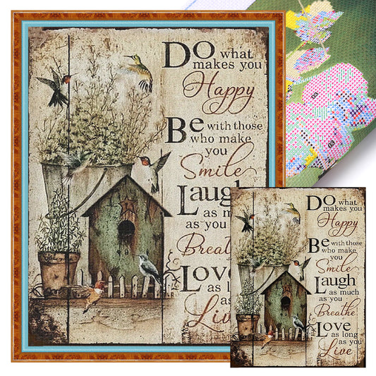Birdhouse Calligraphy And Painting - 14CT Stamped Cross Stitch 30*40CM