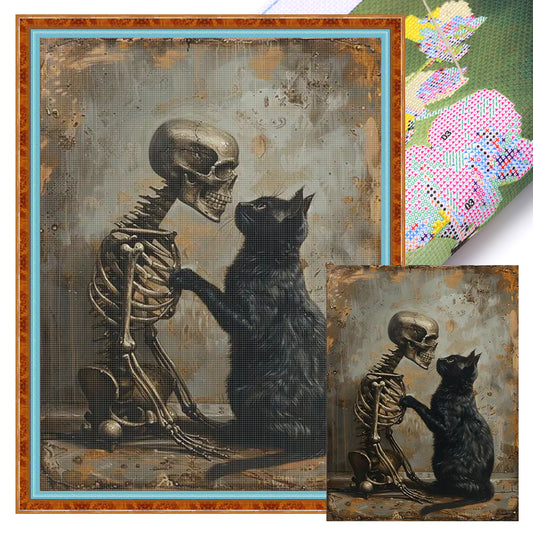 Black Cat And Skeleton - 14CT Stamped Cross Stitch 30*40CM