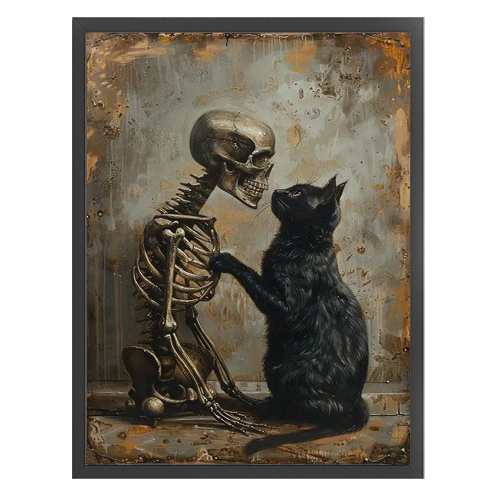 Black Cat And Skeleton - 14CT Stamped Cross Stitch 30*40CM