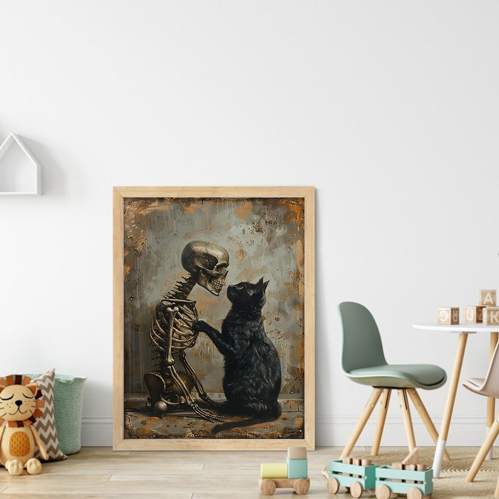 Black Cat And Skeleton - 14CT Stamped Cross Stitch 30*40CM