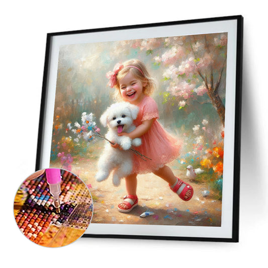 Dog And Little Girl - Full Round Drill Diamond Painting 40*40CM