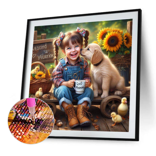 Dog And Child - Full Round Drill Diamond Painting 40*40CM