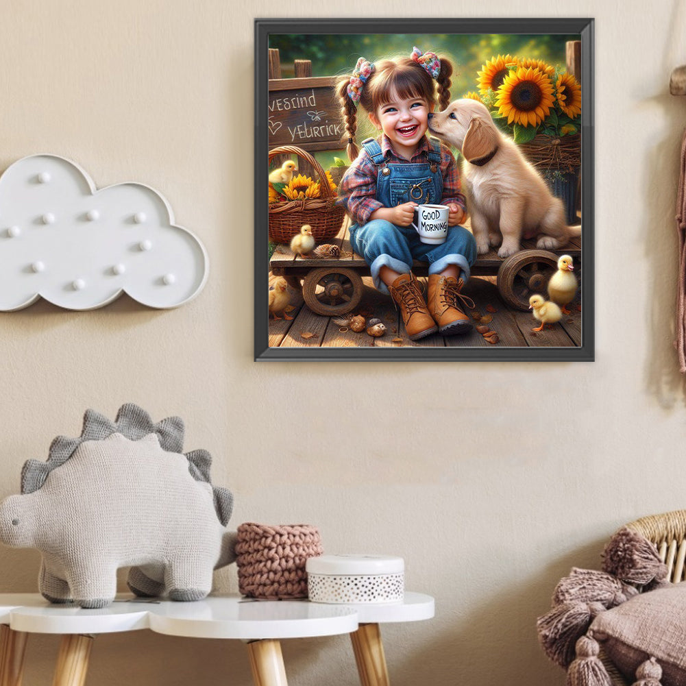 Dog And Child - Full Round Drill Diamond Painting 40*40CM