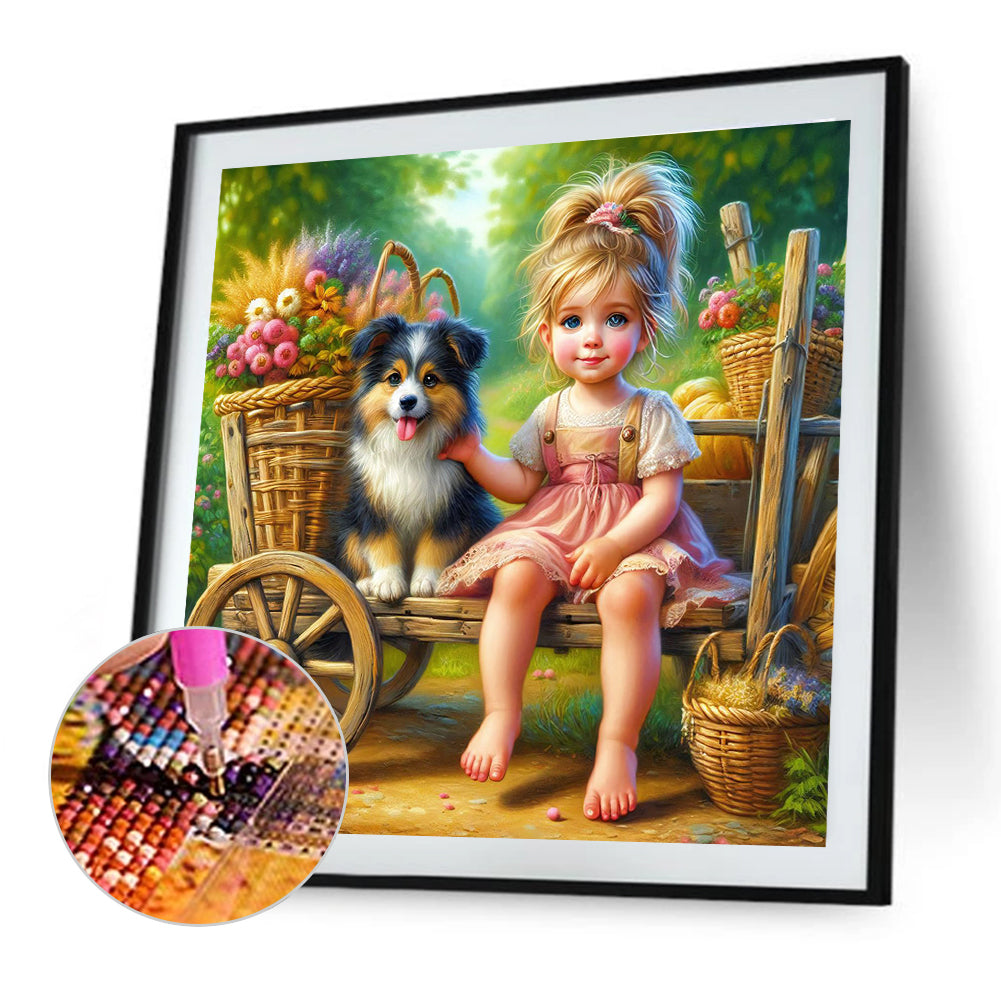 Dog And Child - Full Round Drill Diamond Painting 40*40CM