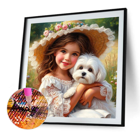 Dog And Child - Full Round Drill Diamond Painting 40*40CM