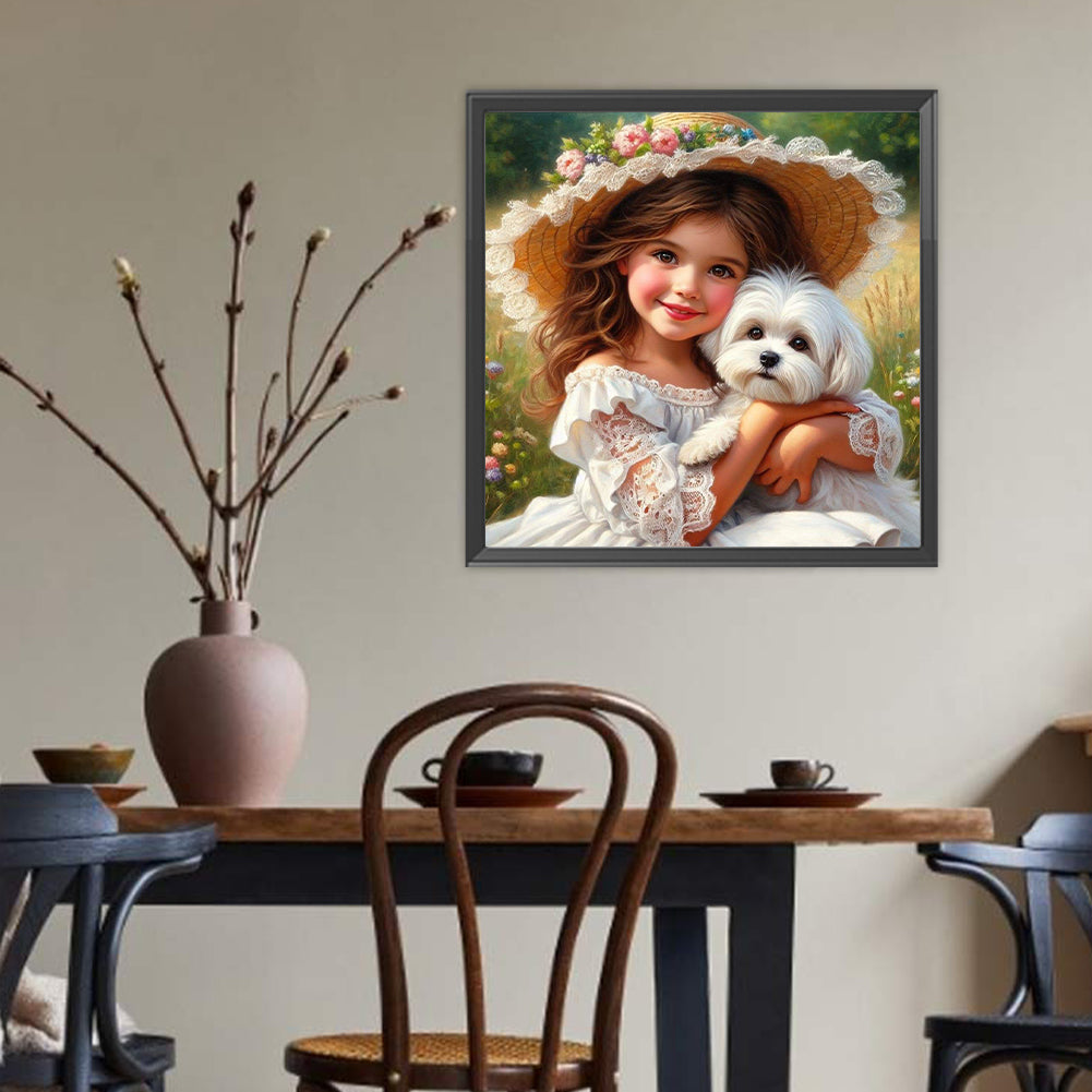 Dog And Child - Full Round Drill Diamond Painting 40*40CM