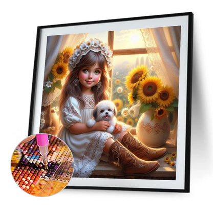 Dog And Child - Full Round Drill Diamond Painting 40*40CM