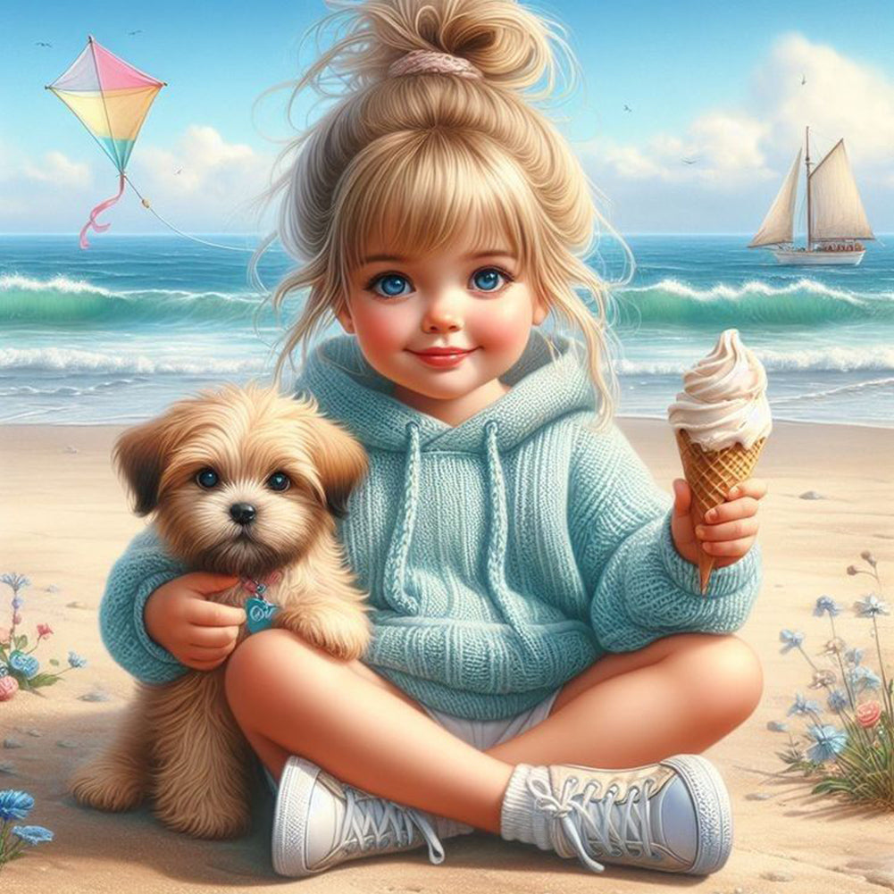 Dog And Child - Full Round Drill Diamond Painting 40*40CM