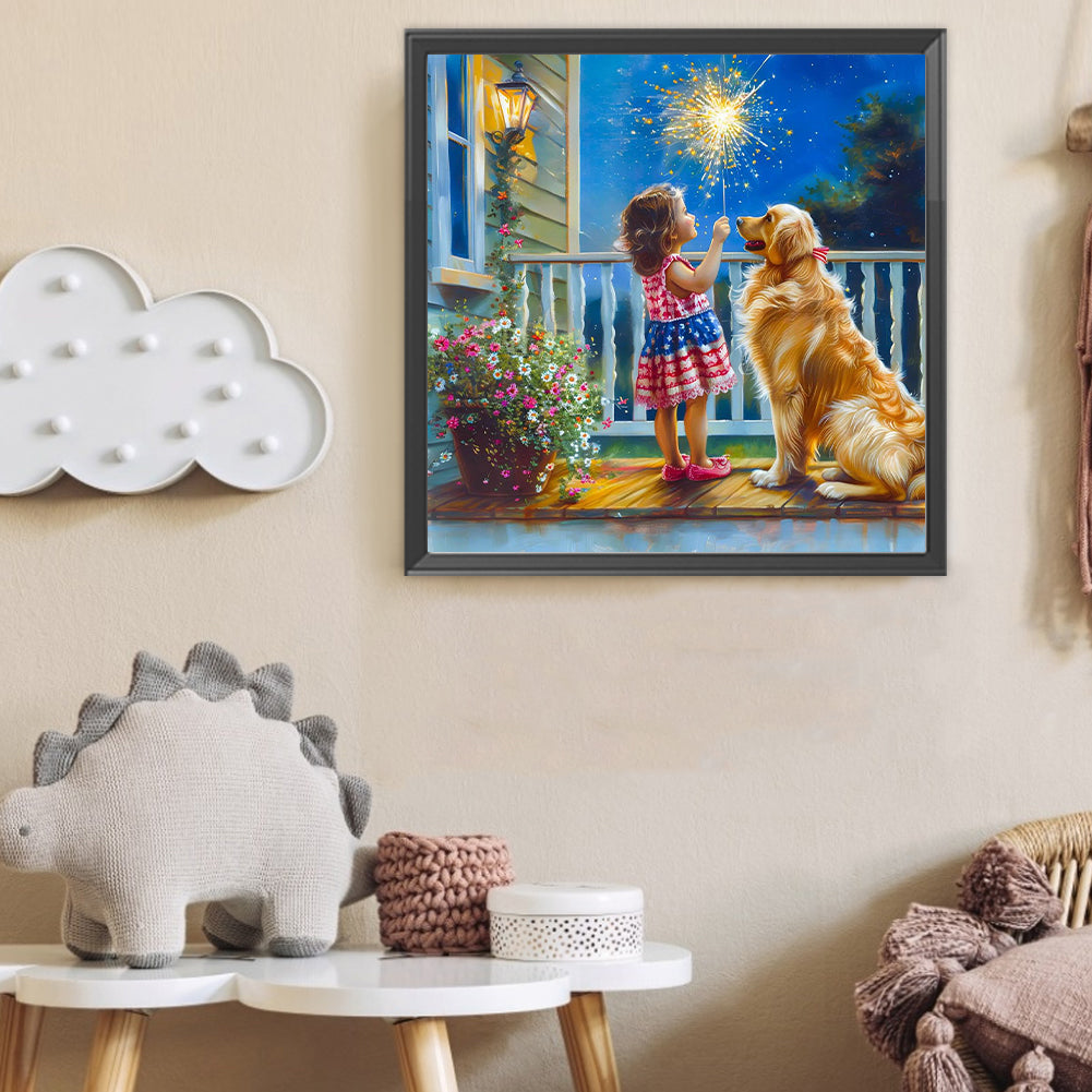 Dog And Child - Full Round Drill Diamond Painting 40*40CM