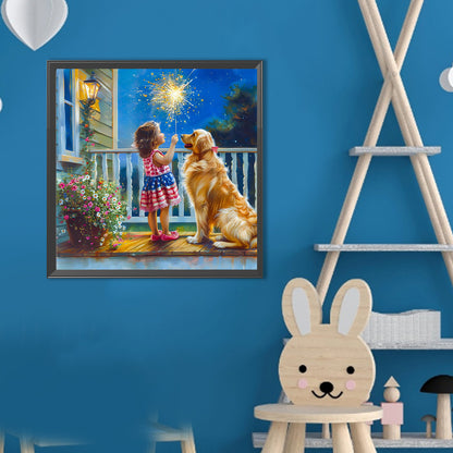 Dog And Child - Full Round Drill Diamond Painting 40*40CM