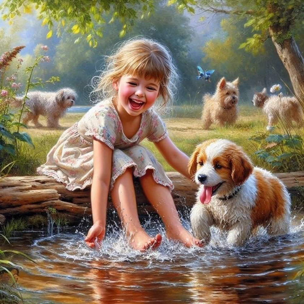 Dog And Child - Full Round Drill Diamond Painting 40*40CM