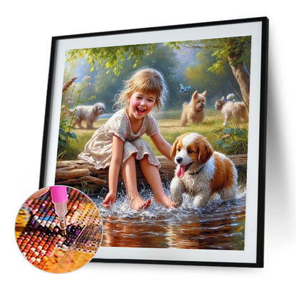 Dog And Child - Full Round Drill Diamond Painting 40*40CM