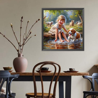 Dog And Child - Full Round Drill Diamond Painting 40*40CM