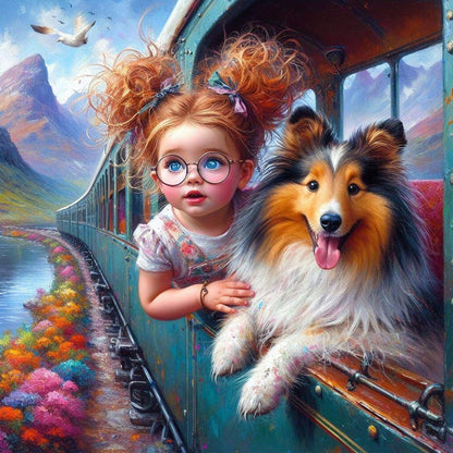 Dog And Child - Full Round Drill Diamond Painting 40*40CM