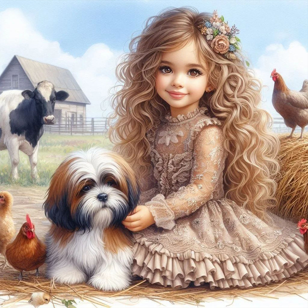 Dog And Child - Full Round Drill Diamond Painting 40*40CM