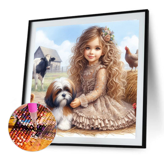 Dog And Child - Full Round Drill Diamond Painting 40*40CM