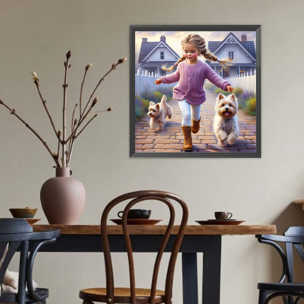 Dog And Little Girl - Full Round Drill Diamond Painting 40*40CM