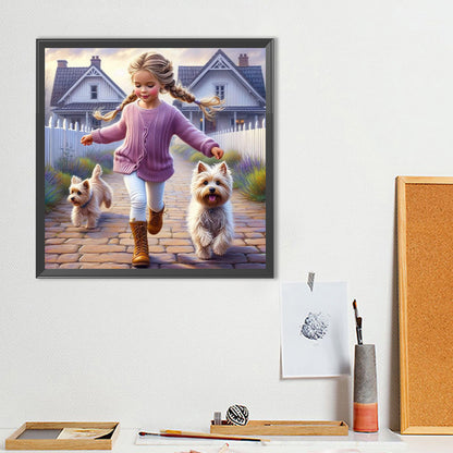 Dog And Little Girl - Full Round Drill Diamond Painting 40*40CM