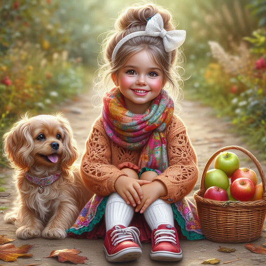 Dog And Little Girl - Full Round Drill Diamond Painting 40*40CM