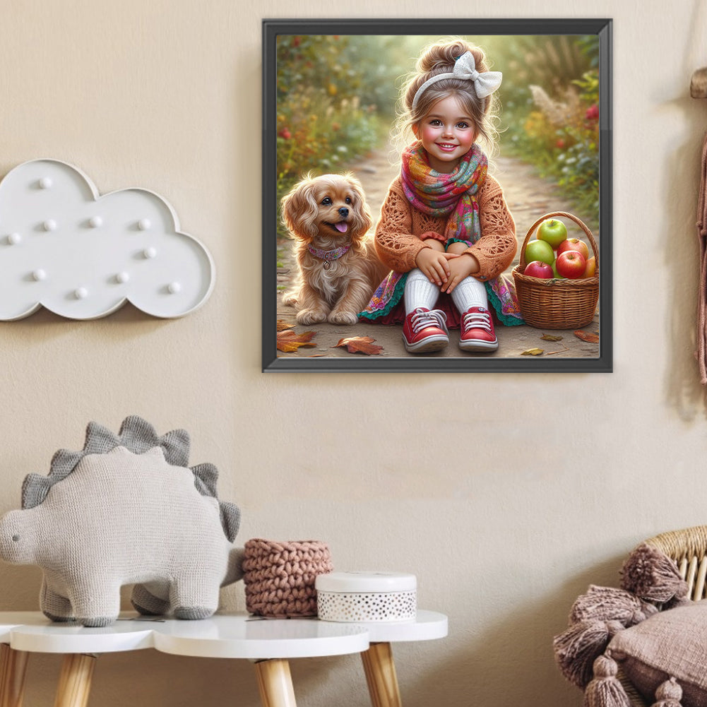 Dog And Little Girl - Full Round Drill Diamond Painting 40*40CM
