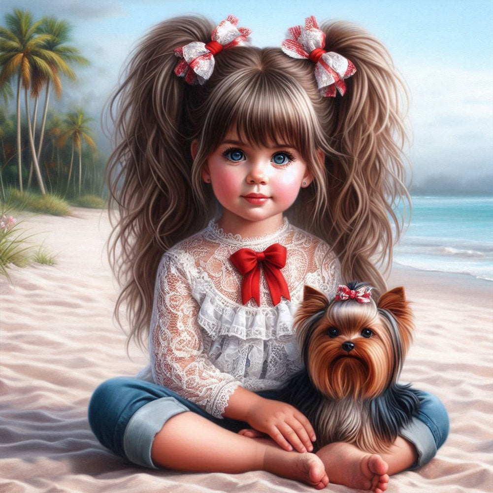 Dog And Little Girl - Full Round Drill Diamond Painting 40*40CM