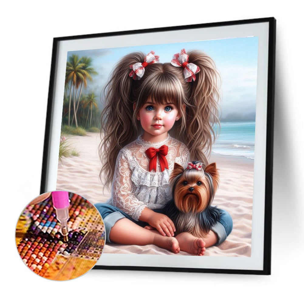 Dog And Little Girl - Full Round Drill Diamond Painting 40*40CM