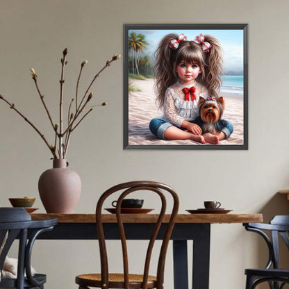 Dog And Little Girl - Full Round Drill Diamond Painting 40*40CM