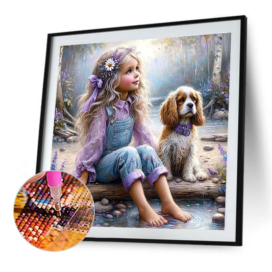 Dog And Little Girl - Full Round Drill Diamond Painting 40*40CM