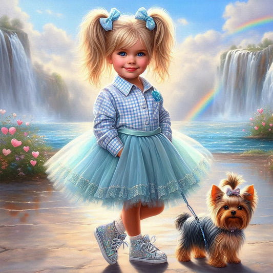 Dog And Little Girl - Full Round Drill Diamond Painting 40*40CM