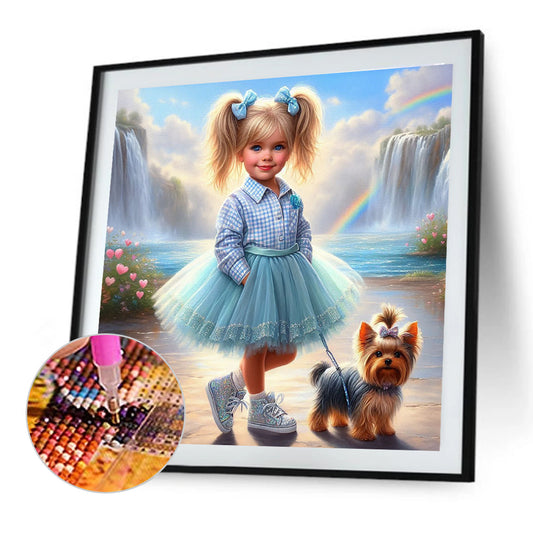 Dog And Little Girl - Full Round Drill Diamond Painting 40*40CM