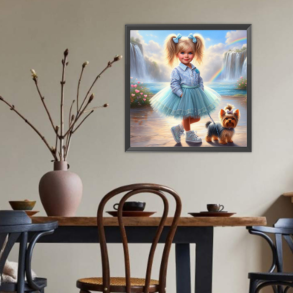Dog And Little Girl - Full Round Drill Diamond Painting 40*40CM