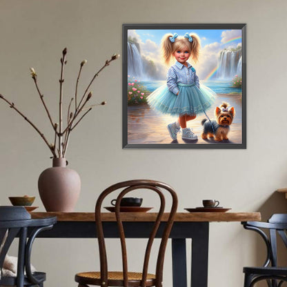 Dog And Little Girl - Full Round Drill Diamond Painting 40*40CM