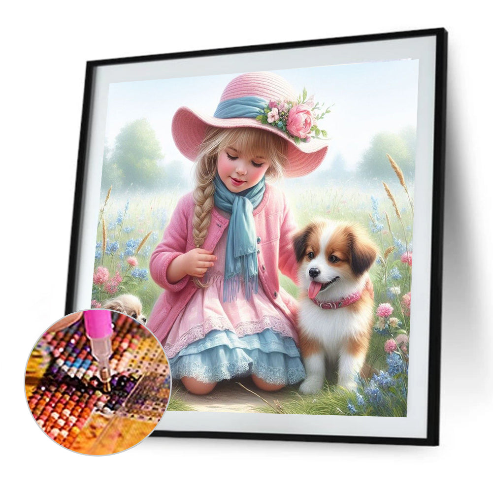 Dog And Little Girl - Full Round Drill Diamond Painting 40*40CM
