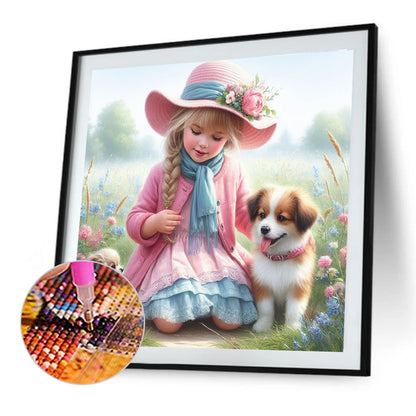 Dog And Little Girl - Full Round Drill Diamond Painting 40*40CM
