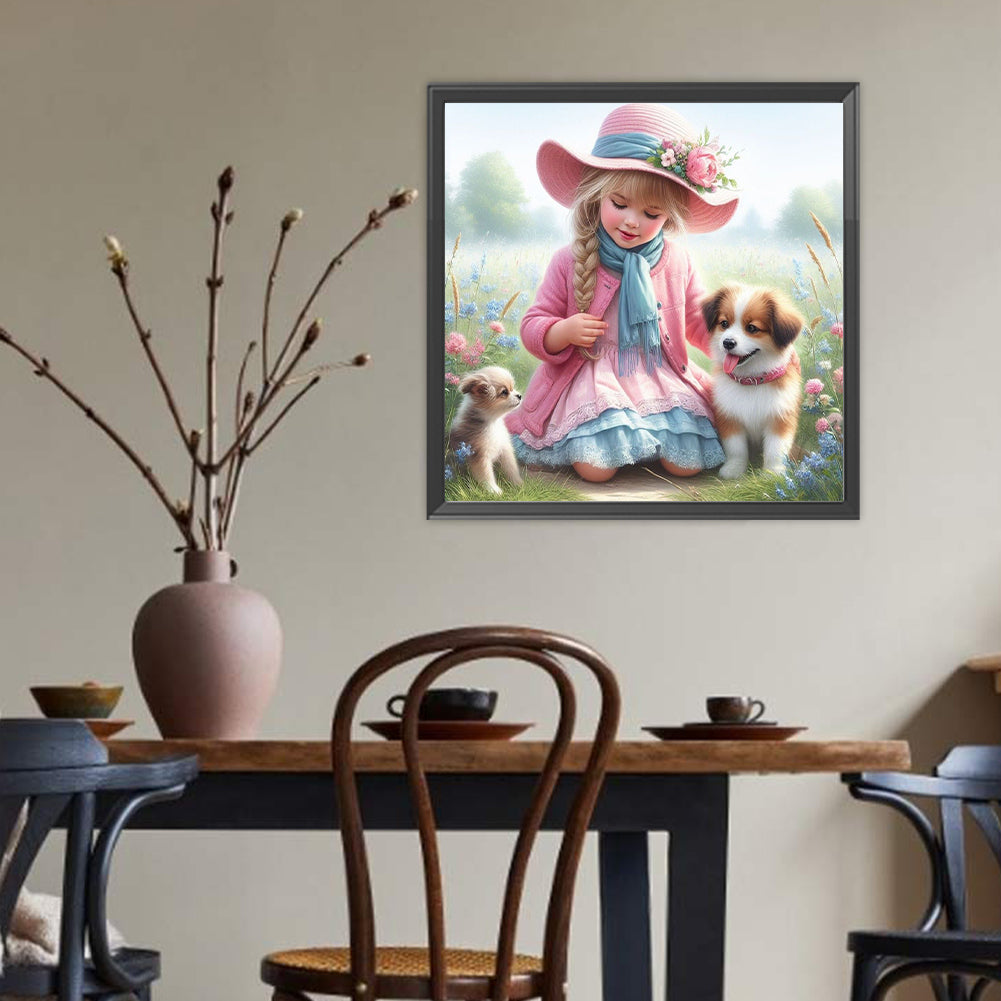 Dog And Little Girl - Full Round Drill Diamond Painting 40*40CM