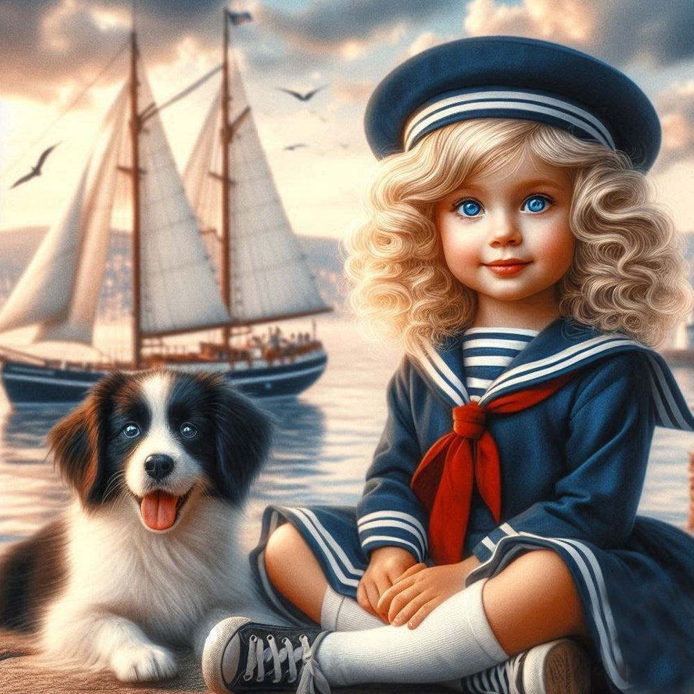 Dog And Little Girl - Full Round Drill Diamond Painting 40*40CM