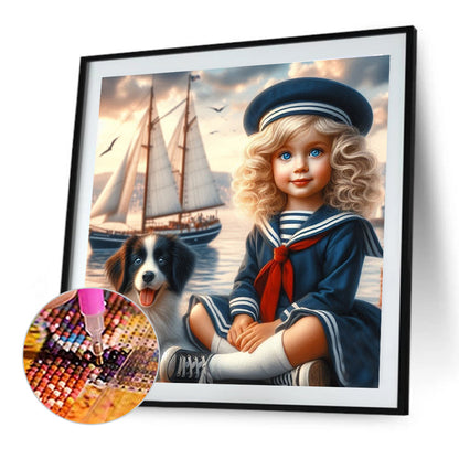 Dog And Little Girl - Full Round Drill Diamond Painting 40*40CM