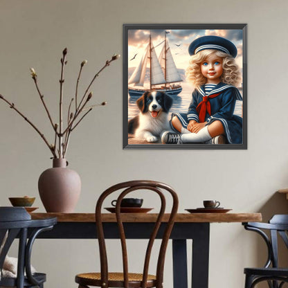 Dog And Little Girl - Full Round Drill Diamond Painting 40*40CM