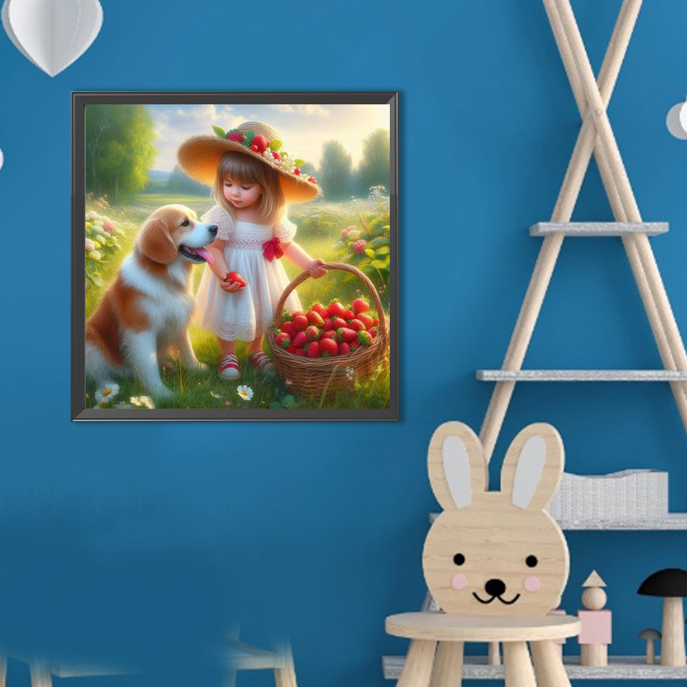 Dog And Little Girl - Full Round Drill Diamond Painting 40*40CM