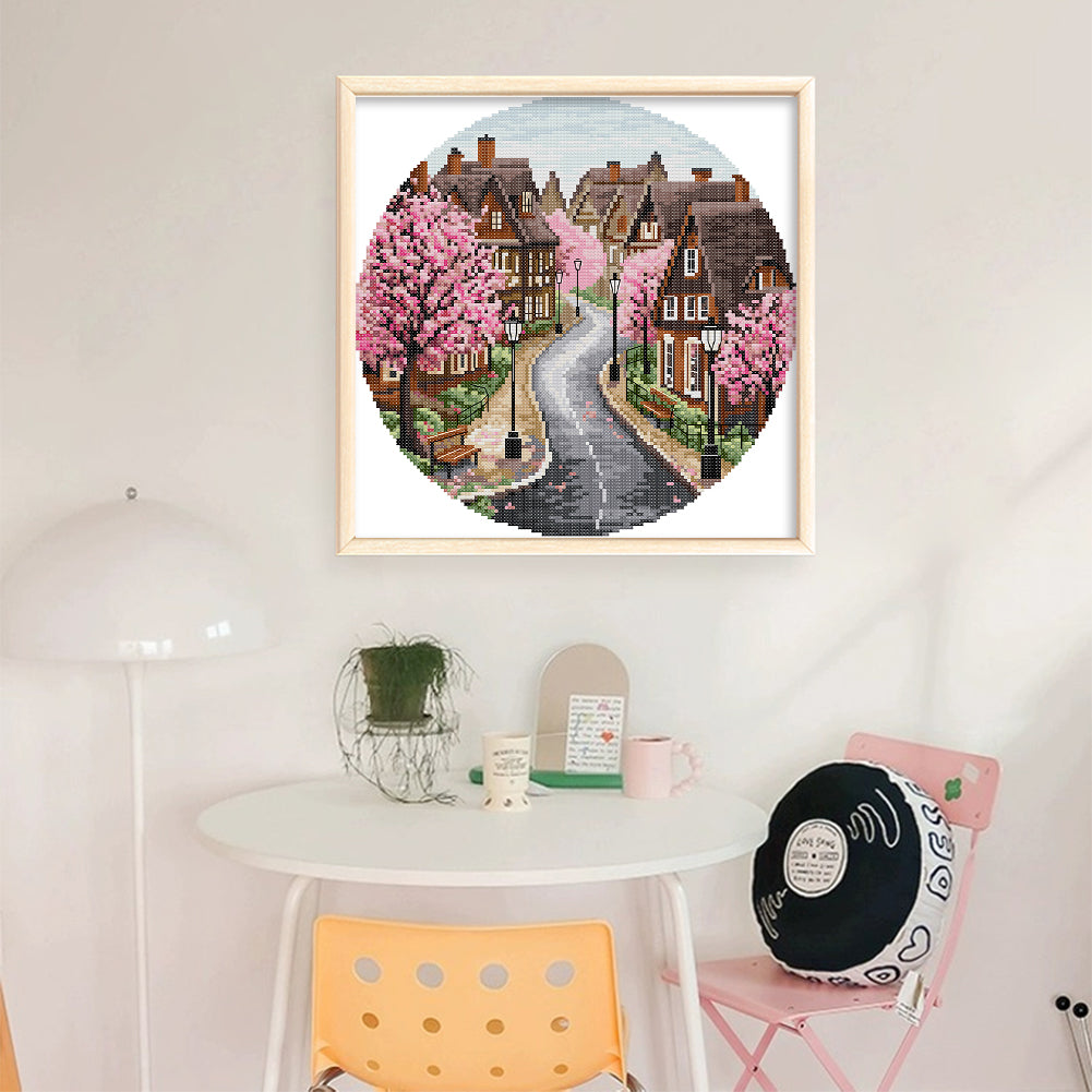 Spring Street - 11CT Stamped Cross Stitch 37*37CM(Joy Sunday)