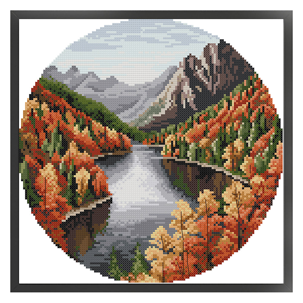 Autumn Lake - 11CT Stamped Cross Stitch 37*37CM(Joy Sunday)