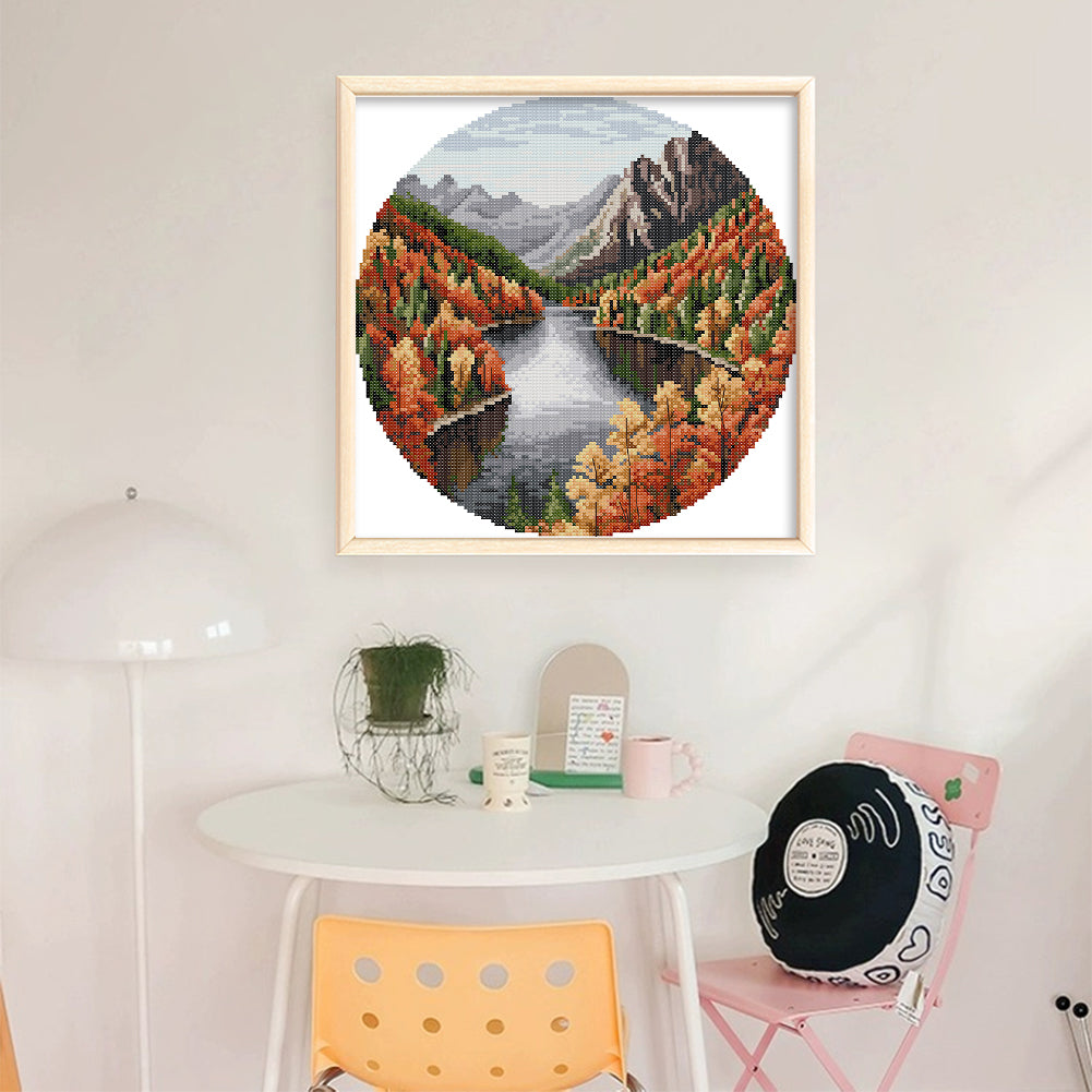 Autumn Lake - 11CT Stamped Cross Stitch 37*37CM(Joy Sunday)