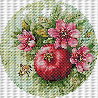 Pomegranate Blossoms And Bees - 11CT Stamped Cross Stitch 37*37CM(Joy Sunday)