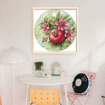 Pomegranate Blossoms And Bees - 11CT Stamped Cross Stitch 37*37CM(Joy Sunday)
