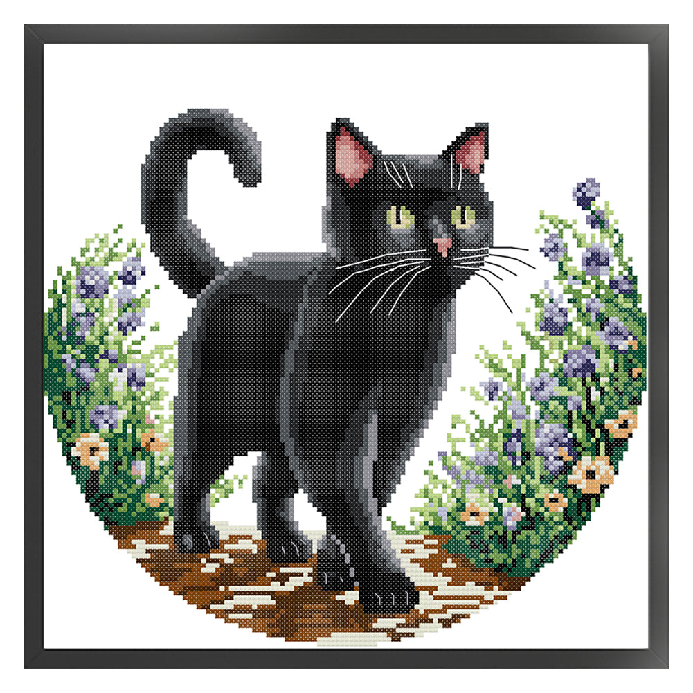 Black Cat In The Garden (Part 2) - 11CT Stamped Cross Stitch 37*37CM(Joy Sunday)