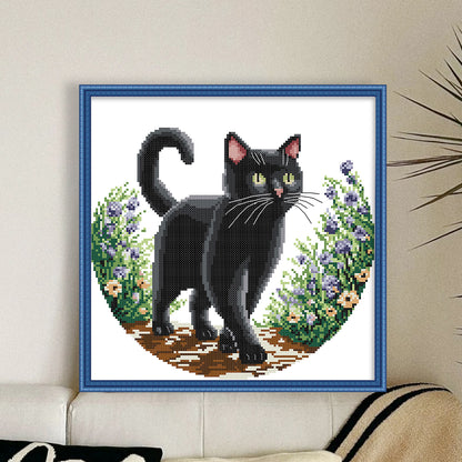 Black Cat In The Garden (Part 2) - 11CT Stamped Cross Stitch 37*37CM(Joy Sunday)